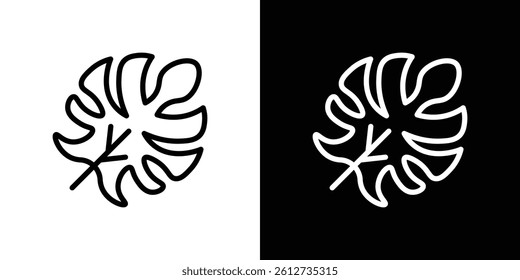 Monstera deliciosa plant leaf icon set. Black illustration isolated for graphic and web design