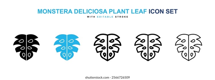 Monstera deliciosa plant leaf icons vector collection pack.