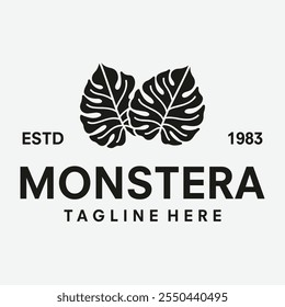 monstera delicious love hipster vintage vector icon illustration