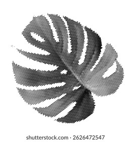 Monstera dotted halftone leaf. Vector cut out textured tropical leaf photocopy effect for collages