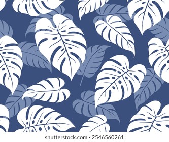 Monstera and epipremnum pinnatum leaf pattern seamless background