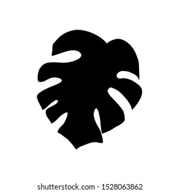 Monstera foliage silhouette vector illustration. Exotic plant leaf black symbol. Tropical jungle, evergreen rainforest flora. Exotic plant leafage minimalist logotype isolated on white background
