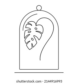 Monstera in glass flask outline logo. Boho emblem. Botanical badge for company branding. Customizable linear contour symbol. Editable stroke. Isolated vector stock illustration