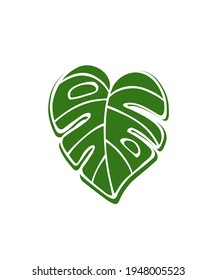 Monstera green leaf silhouette vector drawing.Floral decoration element.Tropical exotic stencil leaves.Plotter laser cutting.Vinyl wall sticker decal.Print design.