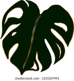 Hojas verdes de Monstera teñidas de dorado, elemento de decoración, impresión