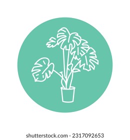 Monstera houseplant black line icon. Indoor decorative plant. Pictogram for web page, mobile app, promo.