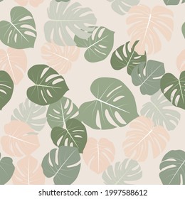 Monstera leaaves seamless pattern natural tropical background. Vector Illustration EPS10