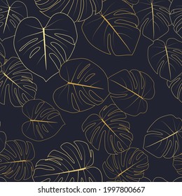 Monstera leaaves seamless pattern natural tropical background. Vector Illustration EPS10