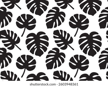 Monstera leaf abstract Black and white botanical  nature Silhouette pattern 