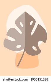  Monstera Leaf boho pattern background.  Boho minimalist abstract plant illustration for design nursery wall decor, t shirt print, summer invitations etc
