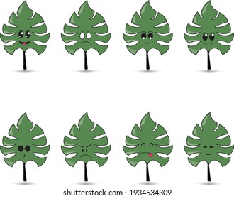 Caracteres de la hoja de Monstera fijados con una expresión diversa y bonita