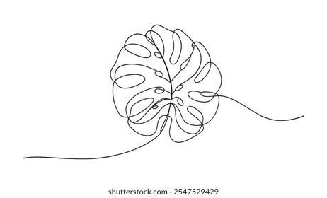 
Monstera leaf continuous line art isolated on white background