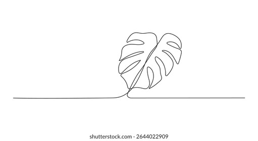 Monstera leaf in continuous line drawing style. Modern single line art, aesthetic contour. Perfect for home decor such as posters, wall art, tote bag or t-shirt print, sticker, mobile case