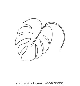 Monstera leaf in continuous line drawing style. Modern single line art, aesthetic contour. Perfect for home decor such as posters, wall art, tote bag or t-shirt print, sticker, mobile case
