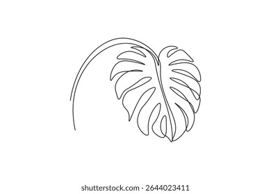 Monstera leaf in continuous line drawing style. Modern single line art, aesthetic contour. Perfect for home decor such as posters, wall art, tote bag or t-shirt print, sticker, mobile case
