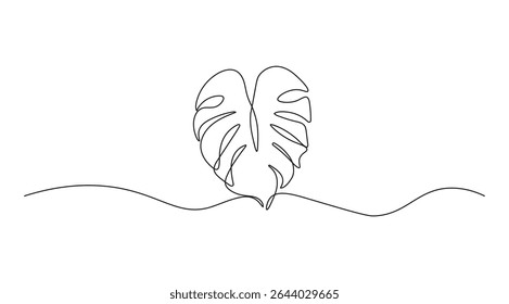 Monstera leaf in continuous line drawing style. Modern single line art, aesthetic contour. Perfect for home decor such as posters, wall art, tote bag or t-shirt print, sticker, mobile case