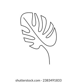 Monstera leaf continuous one line art drawing. Vector illustration isolated. Minimalist design handdrawn.