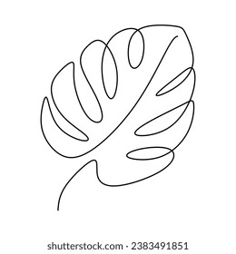 Monstera leaf continuous one line art drawing. Vector illustration isolated. Minimalist design handdrawn.