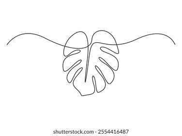 Monstera leaf continuous one line art. Nature plant minimalism design. Vector illustration