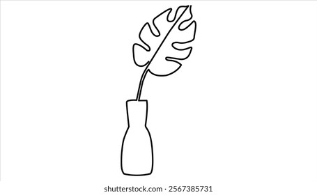 Monstera leaf continuous one line drawing illustration.