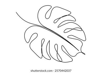 Monstera leaf continuous one line drawing and leaf icon isolated flat vector illustration