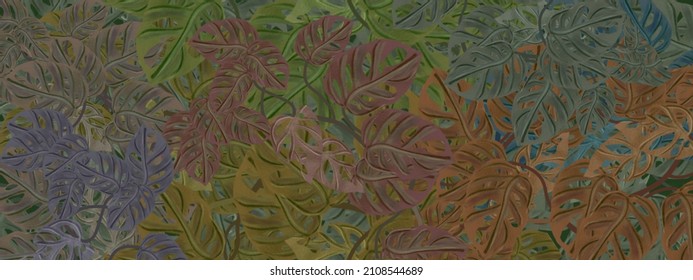Diseño de la hoja de Monstera con color de tono de tierra para la belleza pashmina bufanda hijab shawawawwl