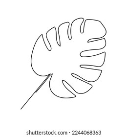 Monstera leaf drawn in one continuous line. One line drawing, minimalism. Vector illustration.