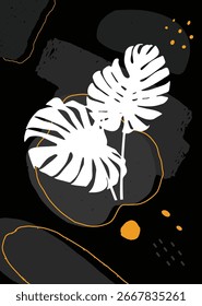Monstera folha folhagem fundo e papel de parede com design botânico floral. Perfeito para arte tropical, marca, embalagem, convites, cartazes e projetos decorativos modernos.