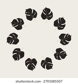 Monstera marco de la hoja Negro con oro Planta siluetas Elemento decorativo Corona botánica
