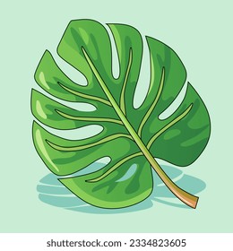 Monstera leaf. Green icon isolated on a white background. Vector clipart.