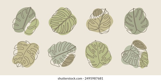 monstera leaf hand drawn outline set tropical leaves matisse modern geometric silhouette vector art graphic design summer green nature drawing line tree plant  organic natural minimal doodle sketch