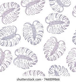 La Mano De La Mano De Monstera Dibuja Un Patrón Sin Precedentes. Ilustración del vector