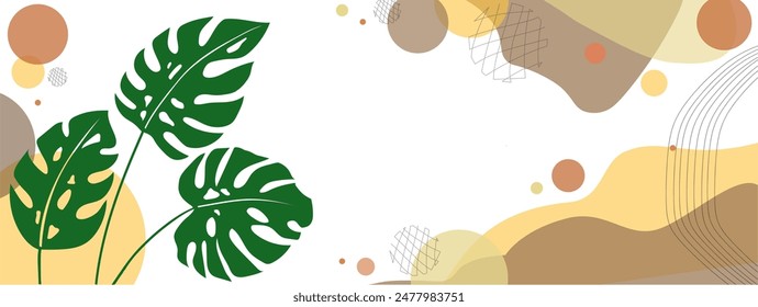 Monstera leaf with harmony color in boho style wall art
