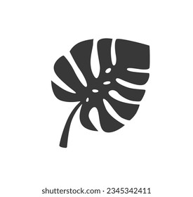 
 monstera, icono de hoja. Silueta negra. Hojas tropicales. Hojas de selva exótica. Elemento vectorial floral. Aislado sobre fondo blanco.