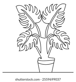 Monstera leaf icon continuous one line drawing  outline vector illustration 
