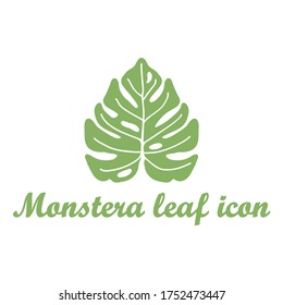 Monstera leaf icon isolated on white background, tropical plant logo, exotic nature symbol, philodendron minima leave doodle style, vector illustration