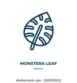 Monstera leaf icon. Linear vector illustration from tropical collection. Outline monstera leaf icon vector. Thin line symbol for use on web and mobile apps, logo, print media.