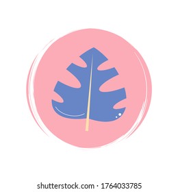 Monstera leaf icon logo vector illustration on circle with brush texture for social media story highlight