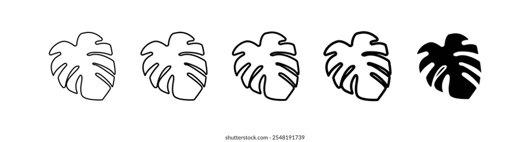 monstera leaf icon Simple thin line logo set