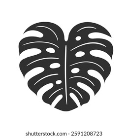 Monstera leaf isolated on white background. Black monstera leaf silhouette. Tropical tree. Vector illustration