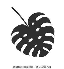 Monstera leaf isolated on white background. Black monstera leaf silhouette. Tropical tree. Vector illustration