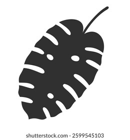 Monstera leaf isolated on white background. Black monstera leaf silhouette. Tropical tree. Vector illustration