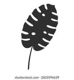 Monstera leaf isolated on white background. Black monstera leaf silhouette. Tropical tree. Vector illustration