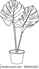Monstera leaf line art. Continuous line drawing. Minimalism art. Modern decor.vector illustration isolated.EPS 10.