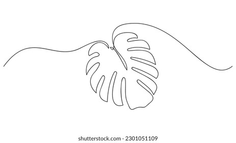 Monstera leaf line art. Continuous line drawing. Vector illustration