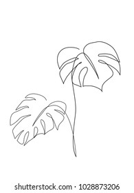 Monstera leaf line art. Contour drawing. Minimalism art. Modern decor.