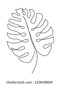 Monstera leaf line art. Contour drawing. Minimalism art. Modern decor.