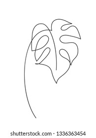 Monstera leaf line art. Contour drawing. Minimalism art. Modern decor.