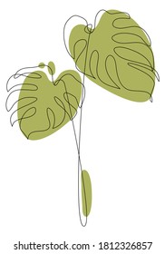 Dibujo de la línea de la hoja de Monstera. Arte minimalista. Decoración moderna.