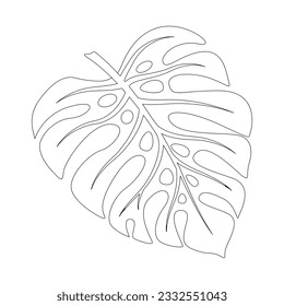 Monstera leaf line art. Contour drawing. Minimalism art. Modern decor.
